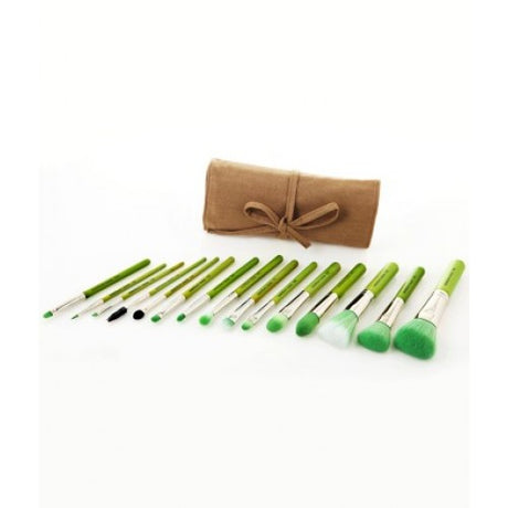 Green Bambu Complete 15pc Brush Set with Roll-up Pouch