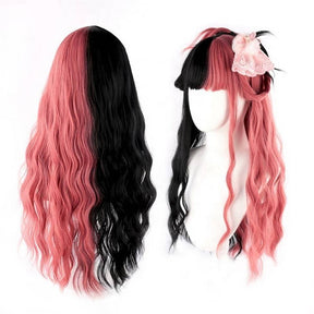Long black and pink lolita wig