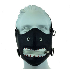 Leather mouth mask red teeth with zip