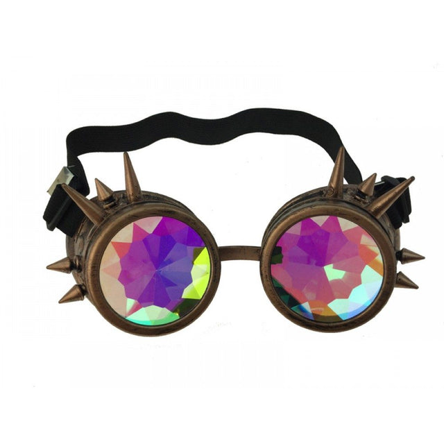 Steampunk Studded Goggles with Kaleidescope Lenses - Copper