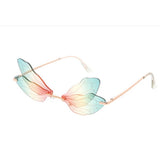 Small Double Dragonfly Wings Sunglasses Metal Women's - Assorted