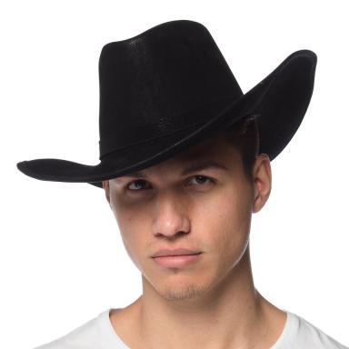 Leatherlike Frontier Cowboy Hat - Black
