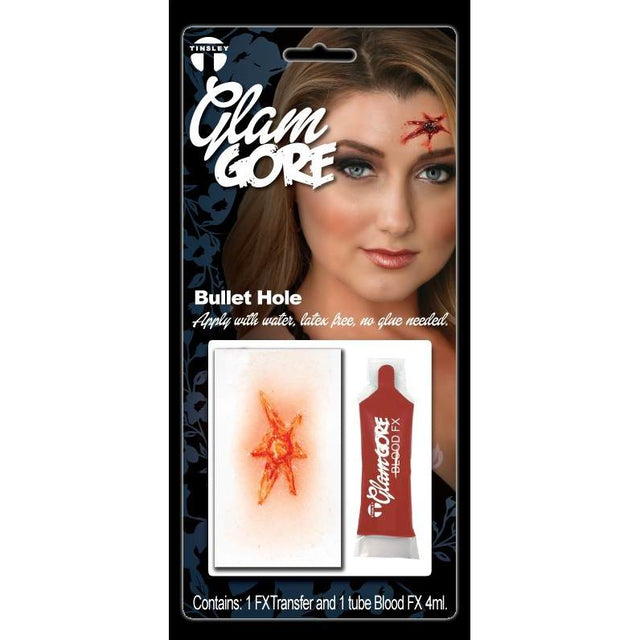 Glam Bullet hole prosthetic & blood
