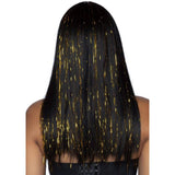 24” Long Straight Bang Wig With Gold Tinsel