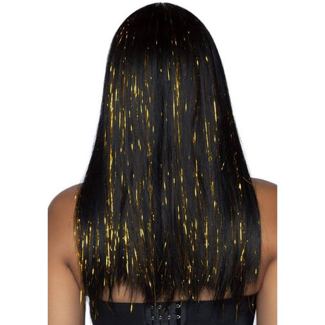 24” Long Straight Bang Wig With Gold Tinsel