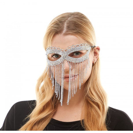 Rhinestone Silver Venetian Mask