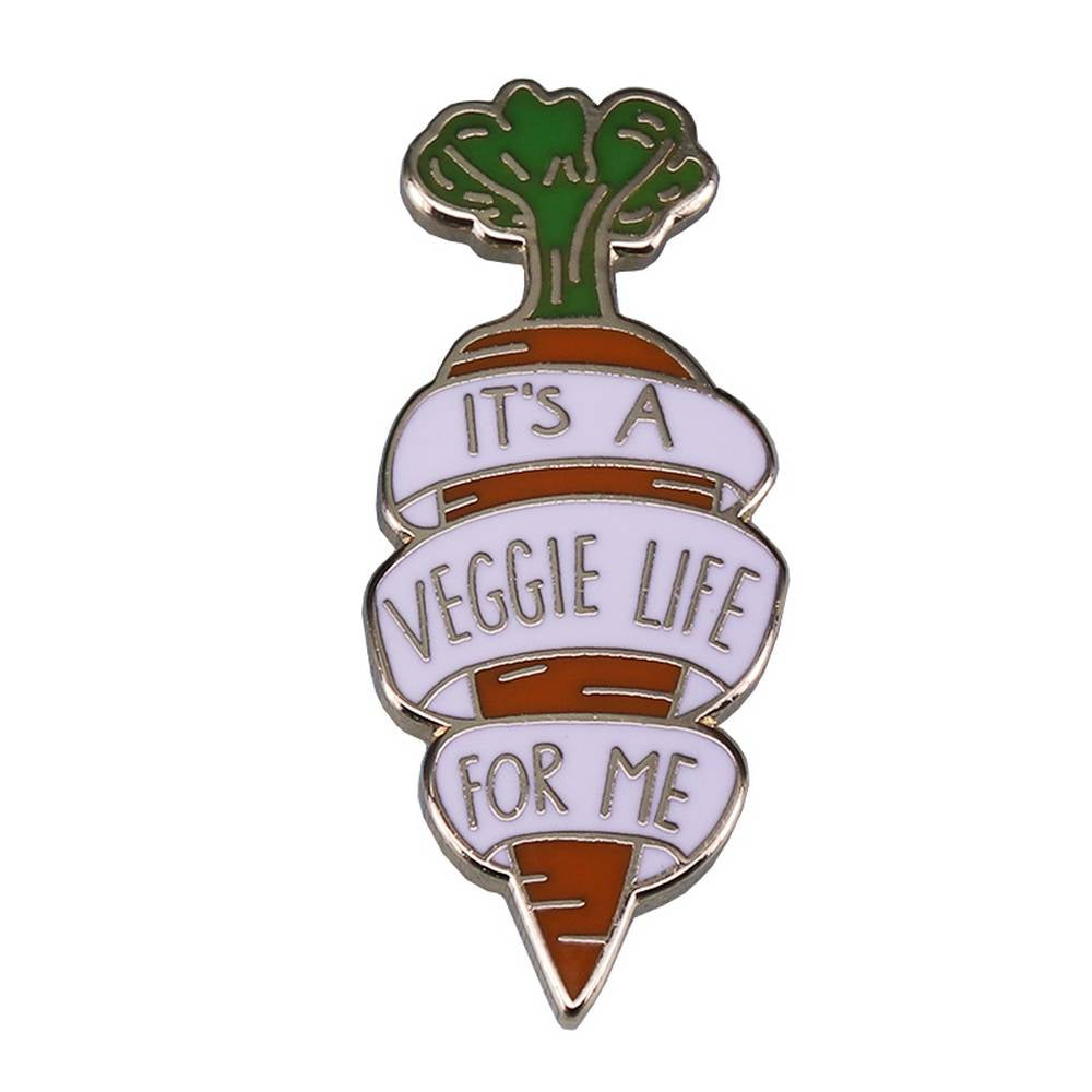 It's a veggie life for me badge carrot vegetable pin