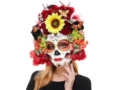 Mask with silk flowers and butterflies - Day of the Dead