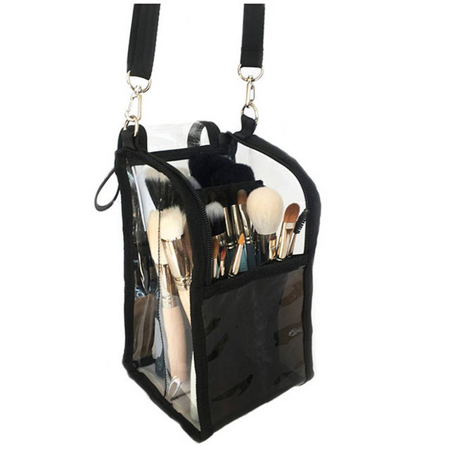 Makeup brush bag with shoulder strap
