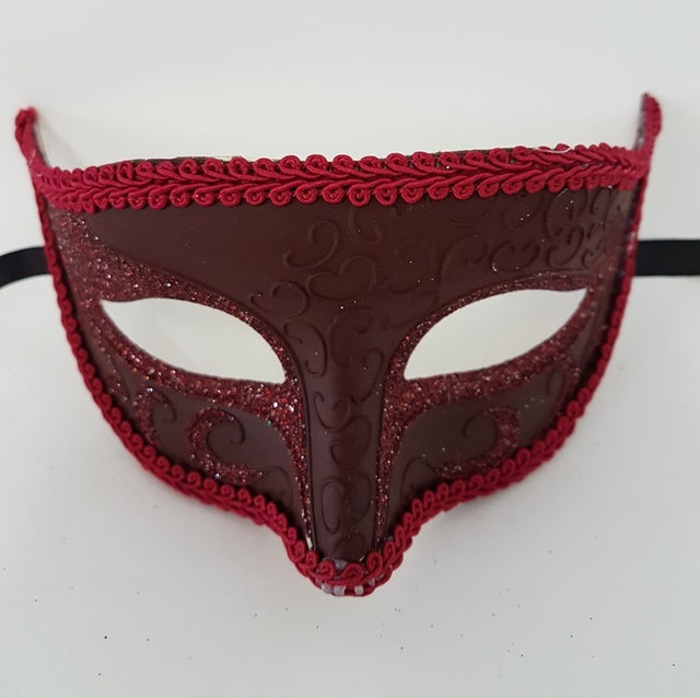 Venetian styled mask 07 with glitter- Burgundy Red
