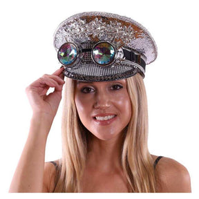 Silver flowers cap hat with Goggles