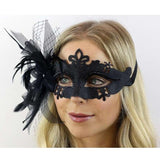 Venetian black mask with feathers & tulle